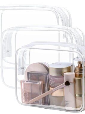 TSA Approved Toiletry Bag - Clear Makeup Bag 3 Pack Medium, Metal Smooth Zipper